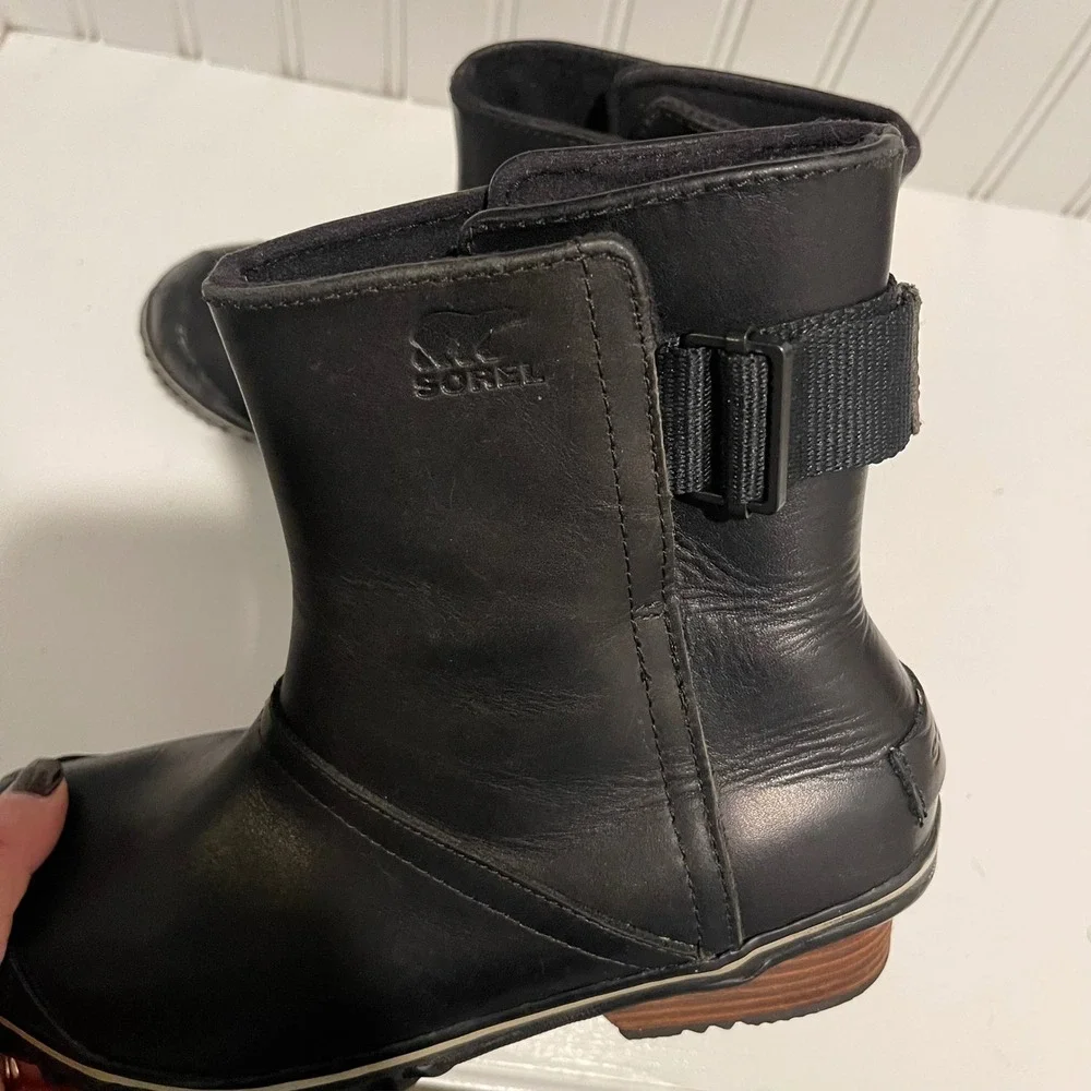 Sorel‎ Slimpack Riding Gloss Boots Women 8.5 Black Leather Waterproof NL2156-010